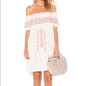 SANCTUARY LULU OFF THE SHOULDER DRESS LIGHT DUNE